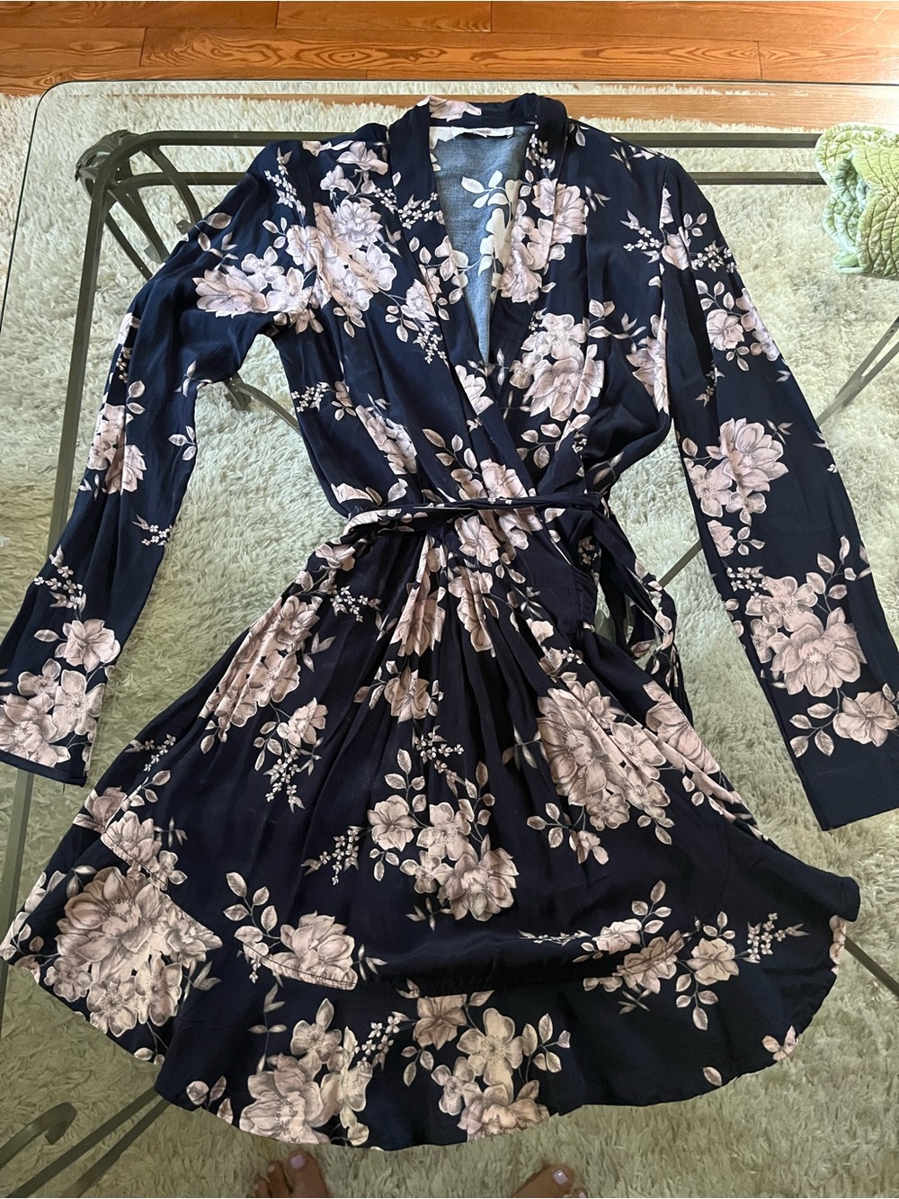 Marissa Webb Floral Wrap Dress in Navy and Blush